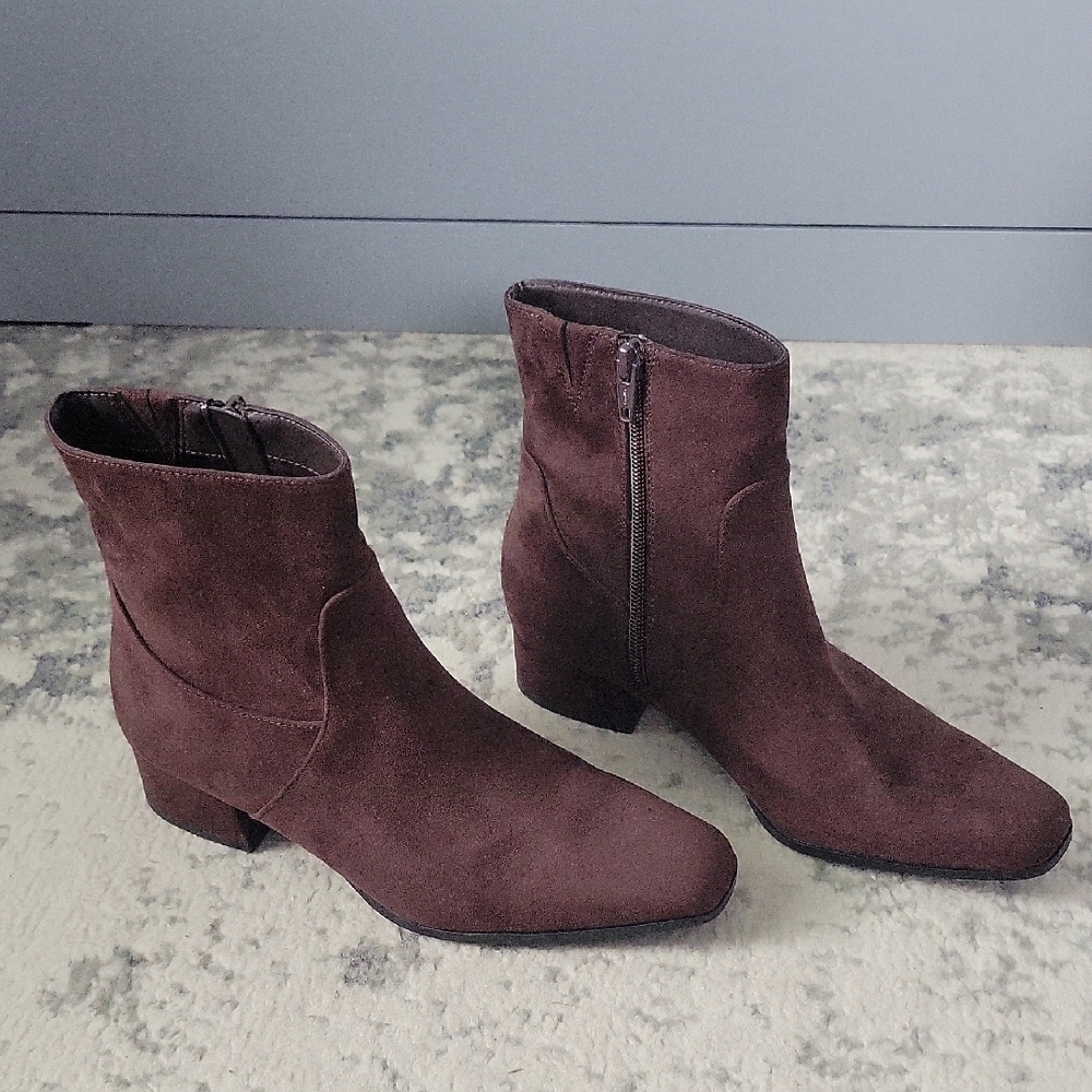 Universal Thread Dark Brown Suede Ankle Booties with Side Zip